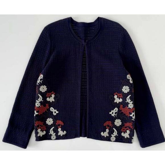 Tory Burch Floral Embroidered Cardigan Size Large - Picture 1 of 2